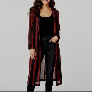 Charlotte Russe Black and Red Striped Long Sheer Top - XS